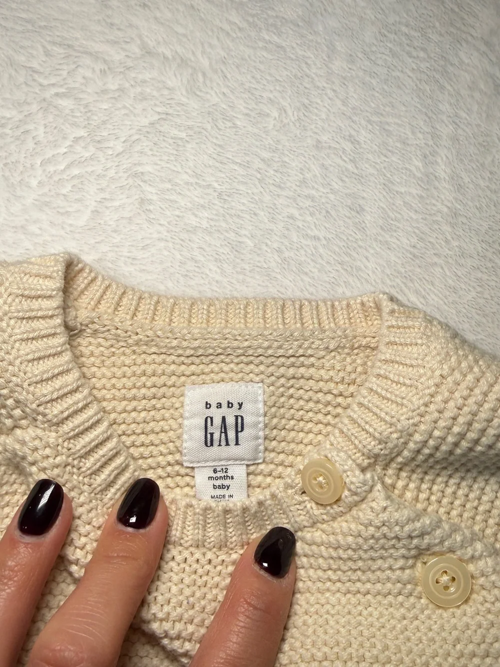 🤍 Baby Gap Navy & Cream Striped Button Sweater – 6–12M